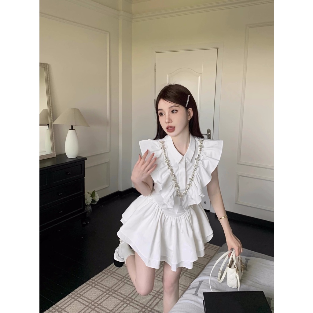 Đầm Ngắn Dáng Chữ a Phối Bèo Thời Trang Mùa Hè Cho Nữ