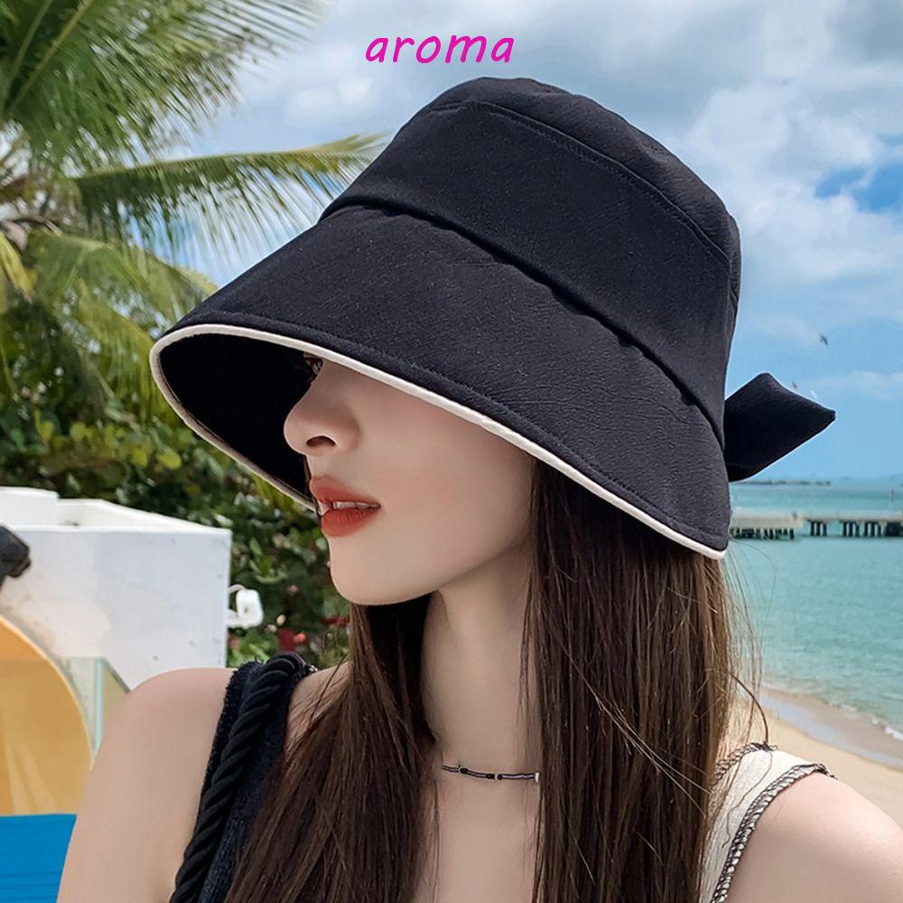 AROMA Mũ Tai Bèo Chống Nắng Đính Nơ Có Thể Gấp Gọn Thời Trang Đi Biển Mùa Hè