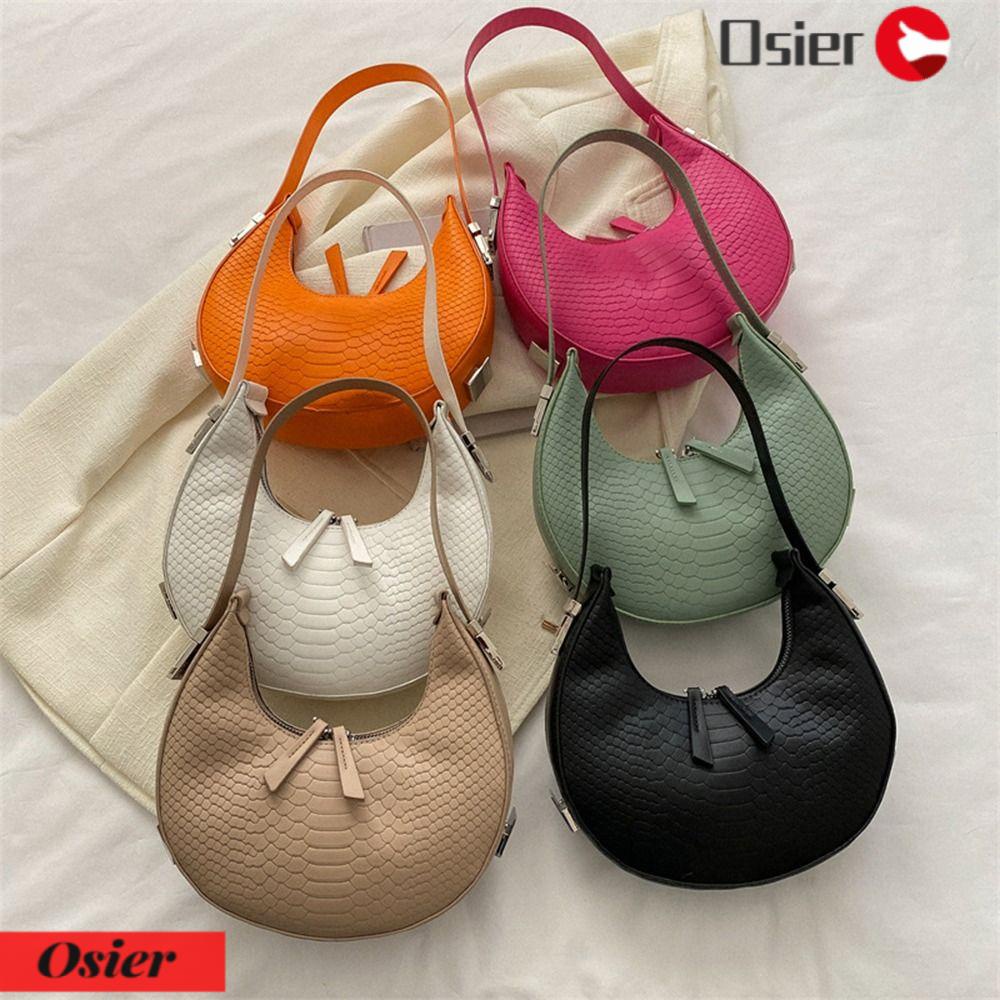OSIER1 Túi Đeo Vai / Đeo Chéo Vân Da Cá Sấu Màu Trơn Có Khóa Kéo Thời Trang Cho Nữ