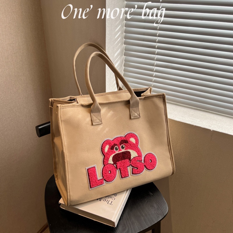 One Túi Xách canvas Cỡ Lớn In Hình Gấu Dâu Tây Dễ Thương Cho Nữ