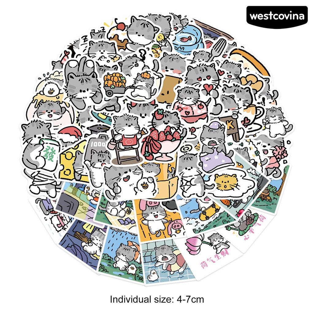 [WSTN]✎Bộ 60 Miếng Dán PVC Chống Thấm Nước Tự Dính Hình Mèo Hoạt Hình Dễ Thương Có Thể Tháo Gỡ Trang Trí Vali