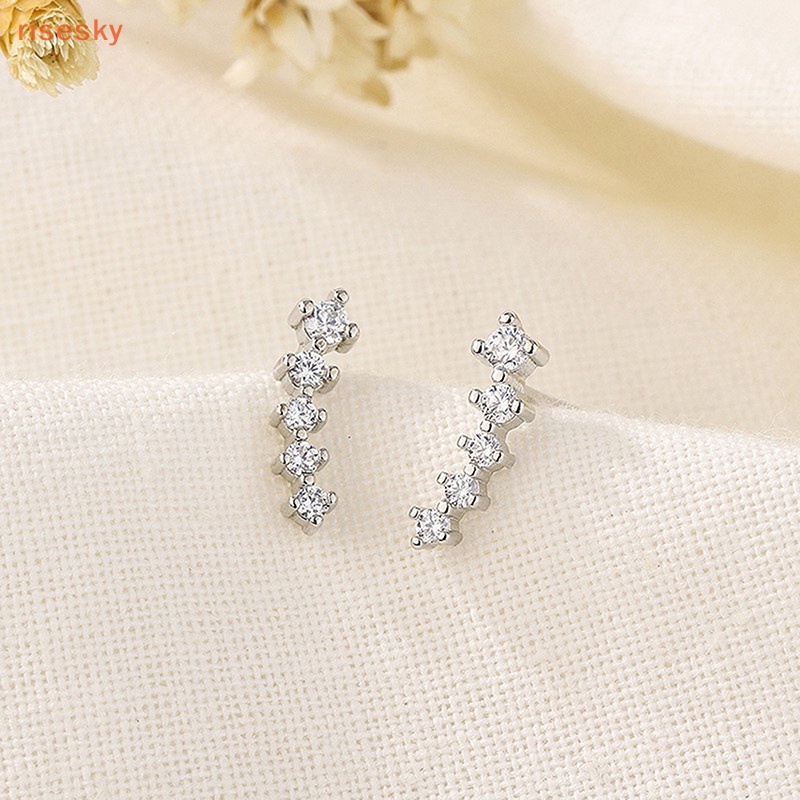 [risesky] Bông Tai Đính Đá Zircon Dễ Thương Phong Cách Phương Tây Nhẹ Nhàng Thời Trang Cho Nữ