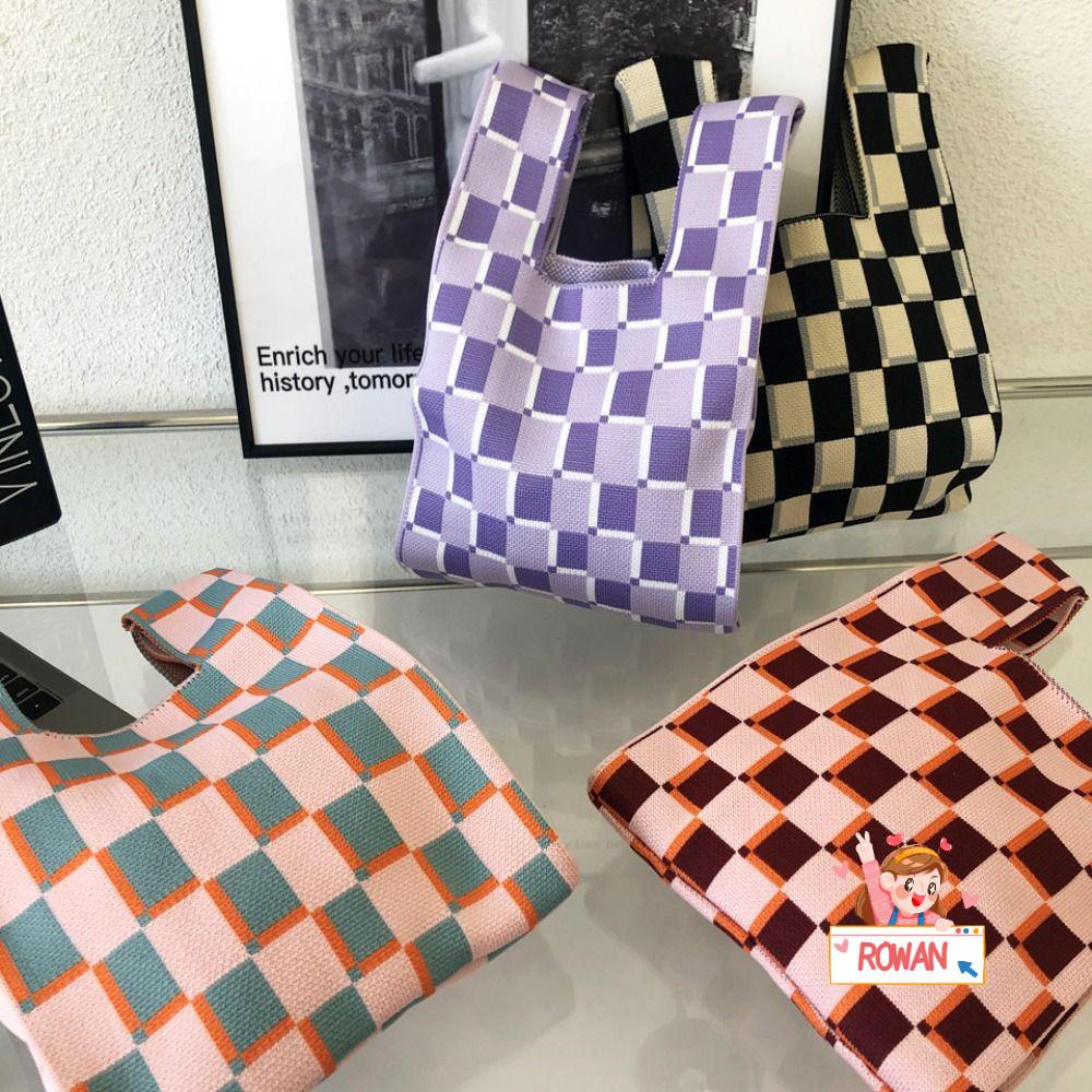 ROWANS Túi Xách Đan Len Đeo Chéo Họa Tiết Ca Rô Thời Trang Dành Cho Nữ