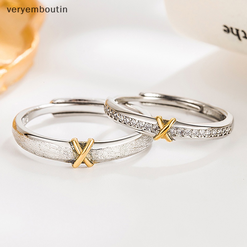 Nhẫn Cặp Đính Đá Zircon Phong Cách Hàn Quốc Có Thể Điều Chỉnh Kích Cỡ