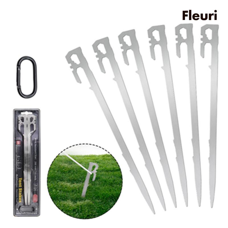 Bộ 6 Cọc Dựng Lều 25cm Đầu Phẳng Đa Năng Kèm Móc Tiện Dụng Mang Theo Cắm Trại / Tuyết