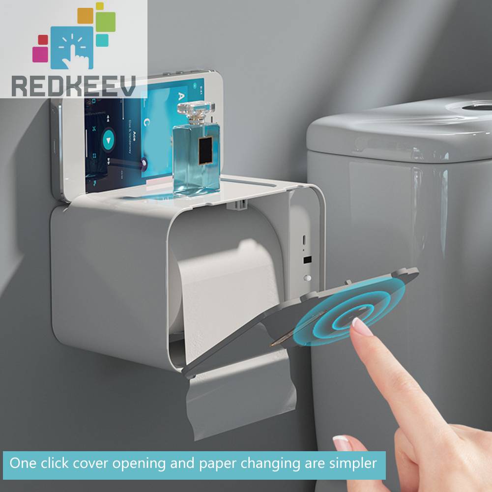 Hộp Đựng Giấy Cuộn Cảm Biến Thông Minh Gắn Tường Kèm Sạc USB Tiện Dụng Cho Nhà Tắm