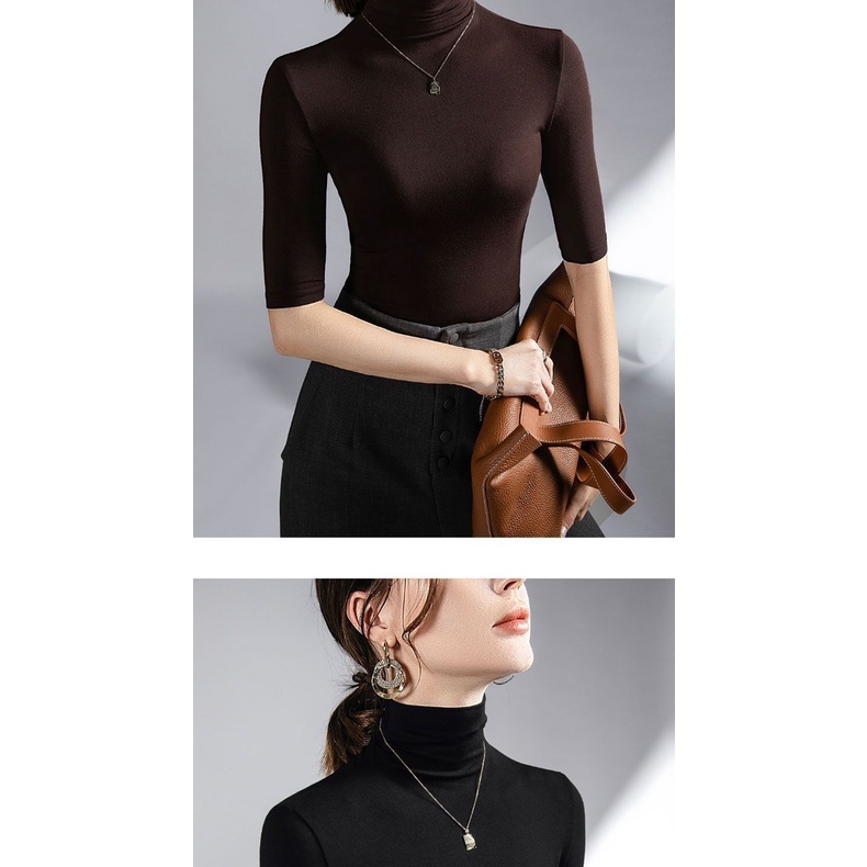 Áo Thun Tay Lửng Cổ Cao Dáng Ôm Thời Trang Mùa Hè Dành Cho Nữ