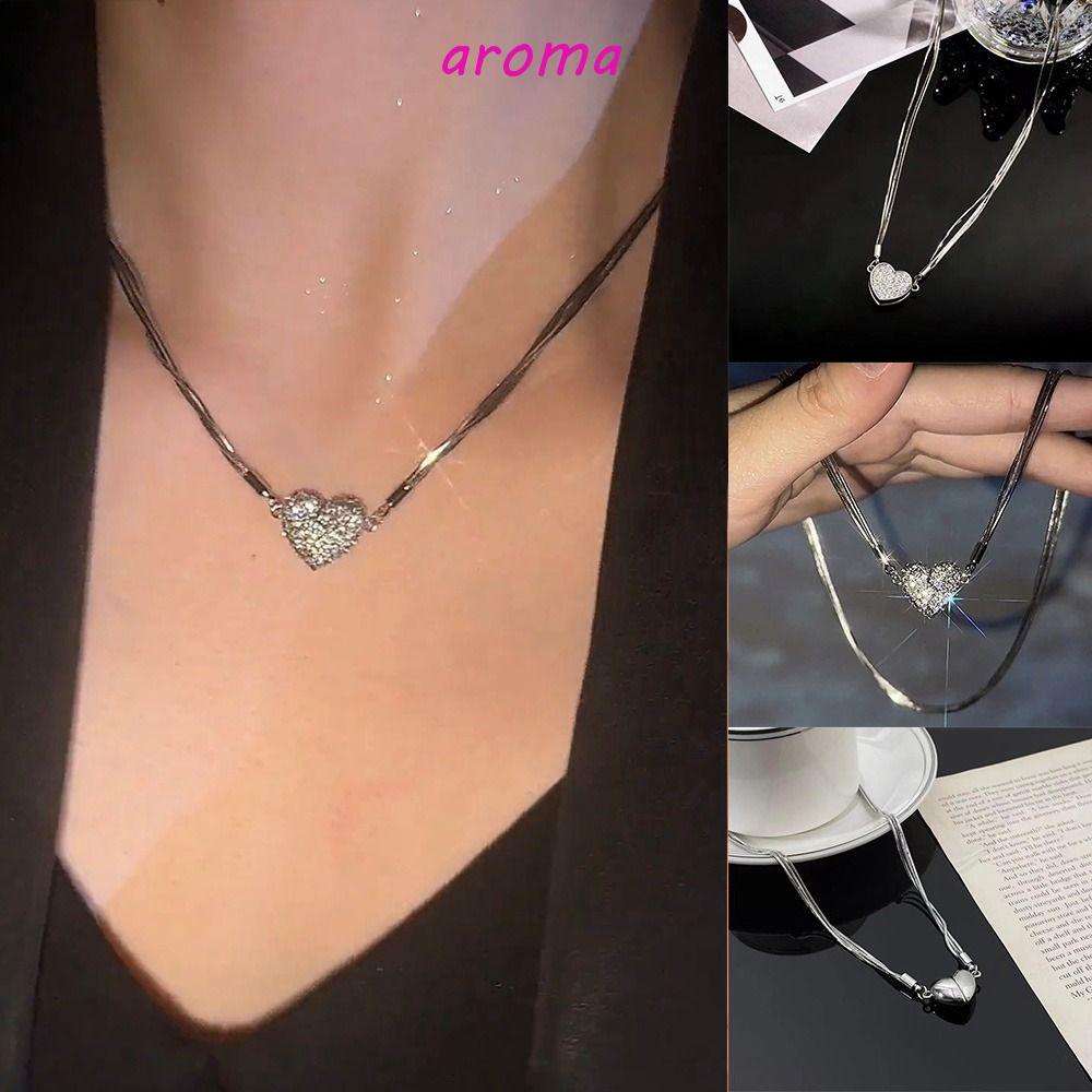 AROMA Vòng cổ Thép Titan Y2K Mặt Hình Trái Tim Phong Cách Hàn Quốc Thanh Lịch Cho Nữ