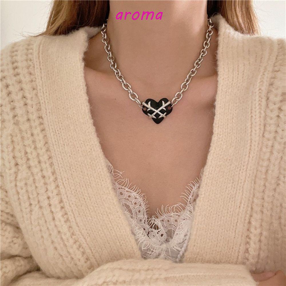 AROMA Vòng Cổ Choker Mặt Trái Tim Phong Cách Hàn Quốc Thời Trang Cho Nữ