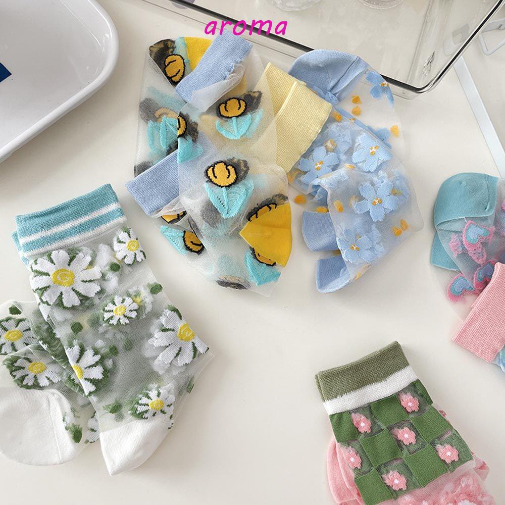 AROMA Vớ Lụa Họa Tiết Hoa Cúc / Trái Tim Ngọt Ngào Phong Cách Harajuku Cho Nữ