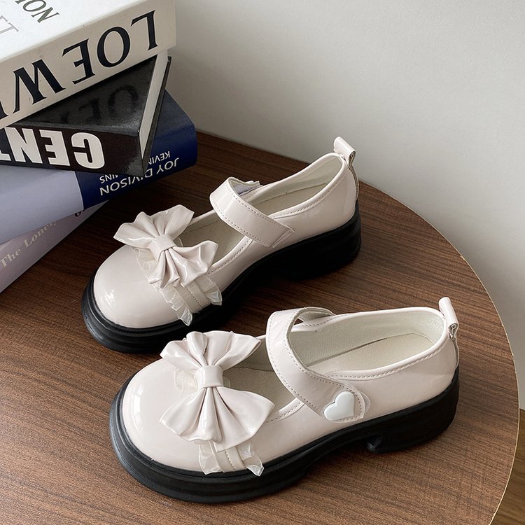 Giày Búp Bê Da PU Đế Dày Đính Nơ Xinh Xắn Phong Cách Nhật Bản