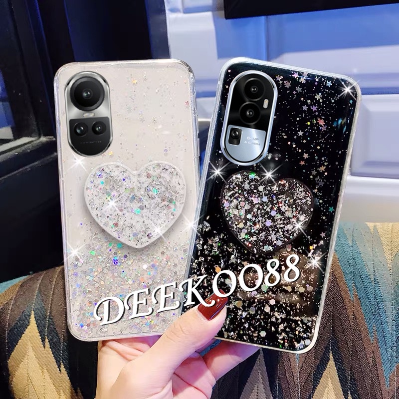 Ốp Điện Thoại Lấp Lánh Gắn Kèm Giá Đỡ Hình Trái Tim Dành Cho OPPO Reno 10 Pro Plus Pro + 5G 2023 Reno 10 10 Pro Reno 10 Pro +