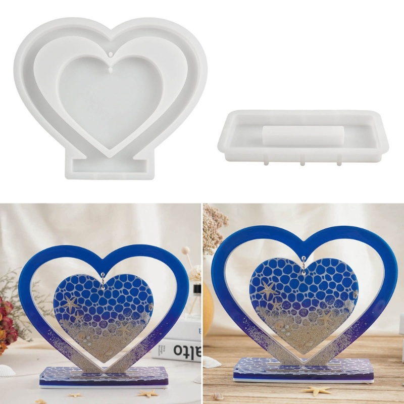Sa Khuôn Silicone Làm Khung Ảnh Hình Trái Tim Đôi Trang Trí Nhà Cửa