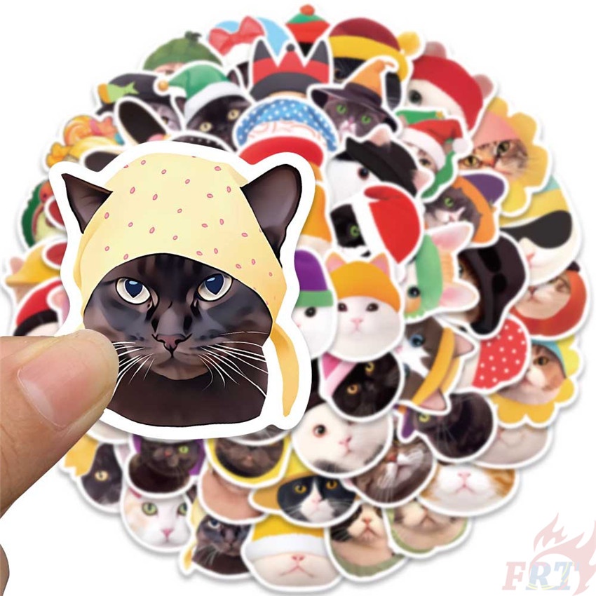 ❉ Chú Mèo Đội Mũ Ngộ Nghĩnh Đáng Yêu Miếng Dán Trang Trí Hình Mèo Dễ Thương Series 01 ❉ Bộ 55 Sticker Chống Thấm Nước Họa Tiết Doodle Hợp Thời Trang