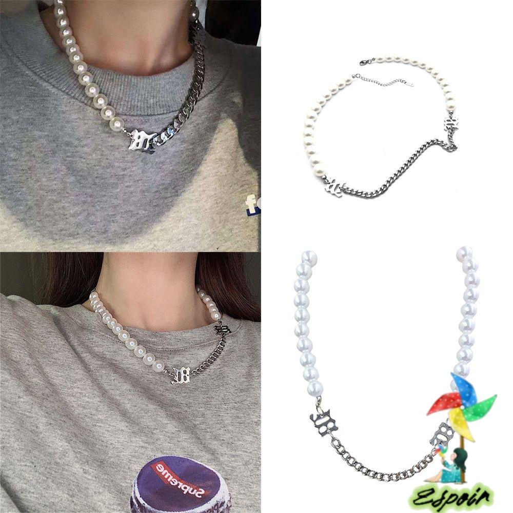 ESPO Vòng Cổ Choker Đính Hạt Ngọc Trai Phong Cách Hip Hop Mới