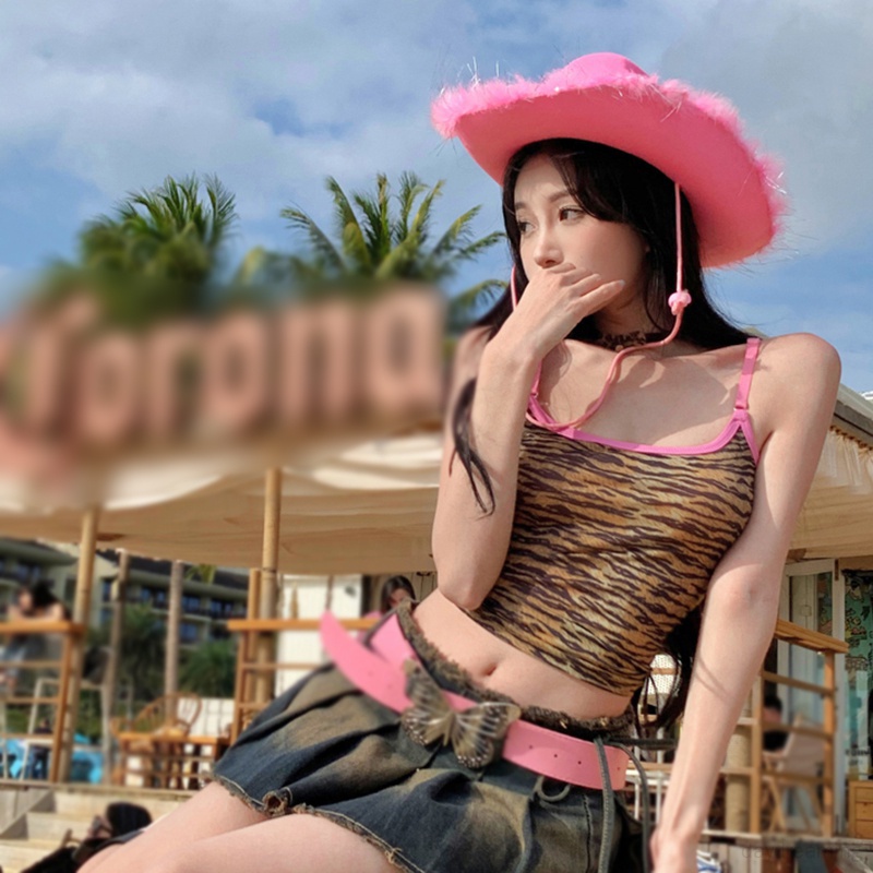 Áo Croptop Sát Nách In Họa Tiết Da Báo Màu Sắc Ngọt Ngào Thời Trang Cho Nữ