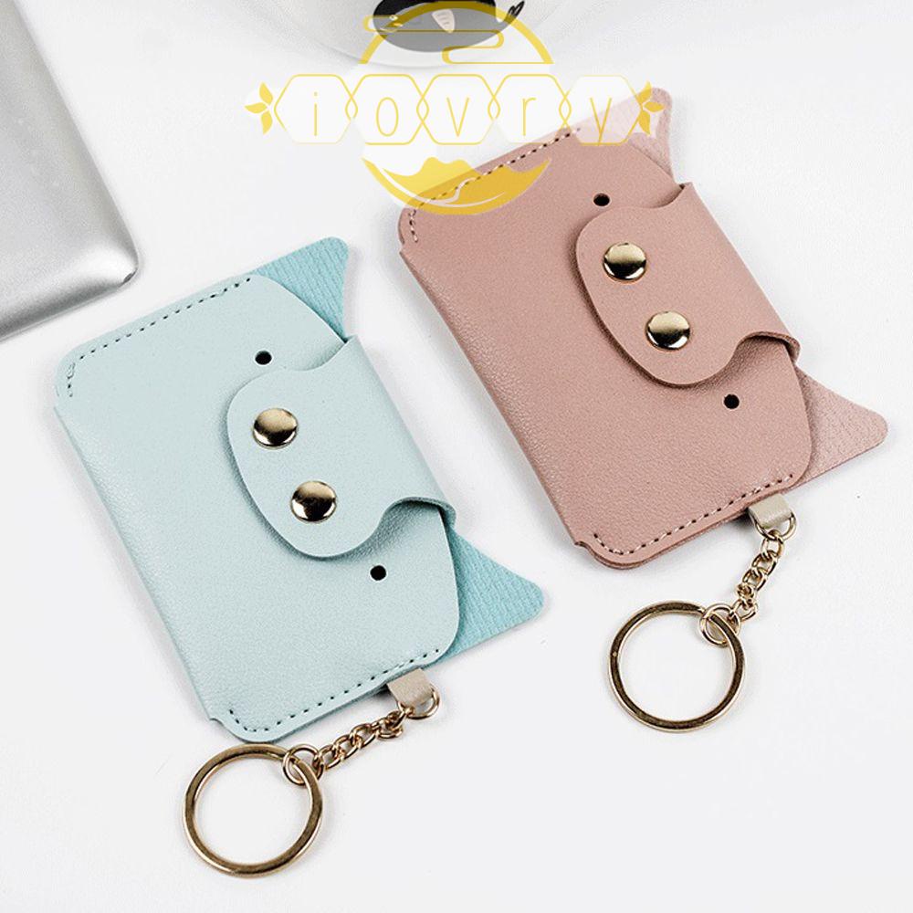 IVORY Ví Đựng Thẻ Màu Trơn Có Móc Khóa Hình Động Vật Dễ Thương Cho Nữ Sinh