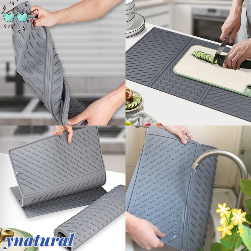 YNATURAL Thảm Phơi Khô Chén Dĩa / Cà Phê Hình Chữ Nhật Bằng Silicon Màu Xám Kích Thước 24 &quot;x 16&quot; Dễ Vệ Sinh Tiện Dụng
