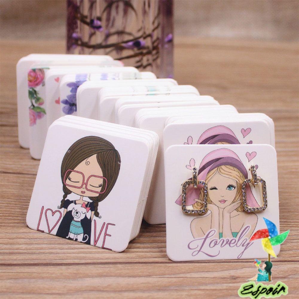 ESPO Set 100 Tấm Thẻ Giấy Kraft Họa Tiết Hoạt Hình Trang Trí Bông Tai DIY