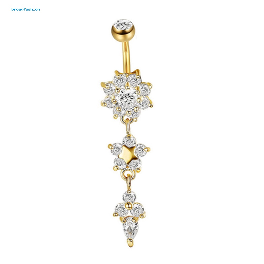 Khuyên Rốn Thép Không Gỉ Hình Hoa Đính Đá Nhân Tạo Thời Trang