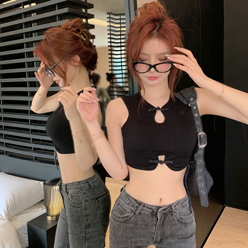 Áo Croptop Sát Nách Cổ Tròn Phong Cách Vintage
