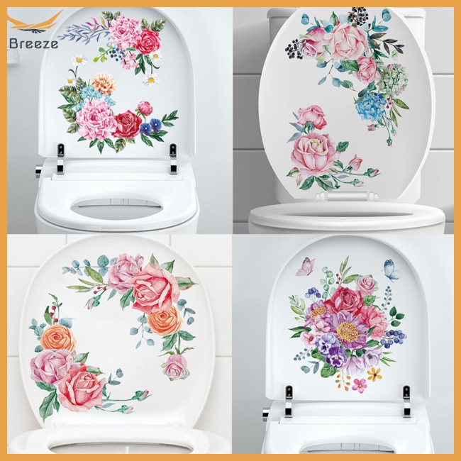 Miếng Dán Trang Trí Toilet Bằng PVC Hình Hoa Chống Thấm Nước Siêu Nhẹ