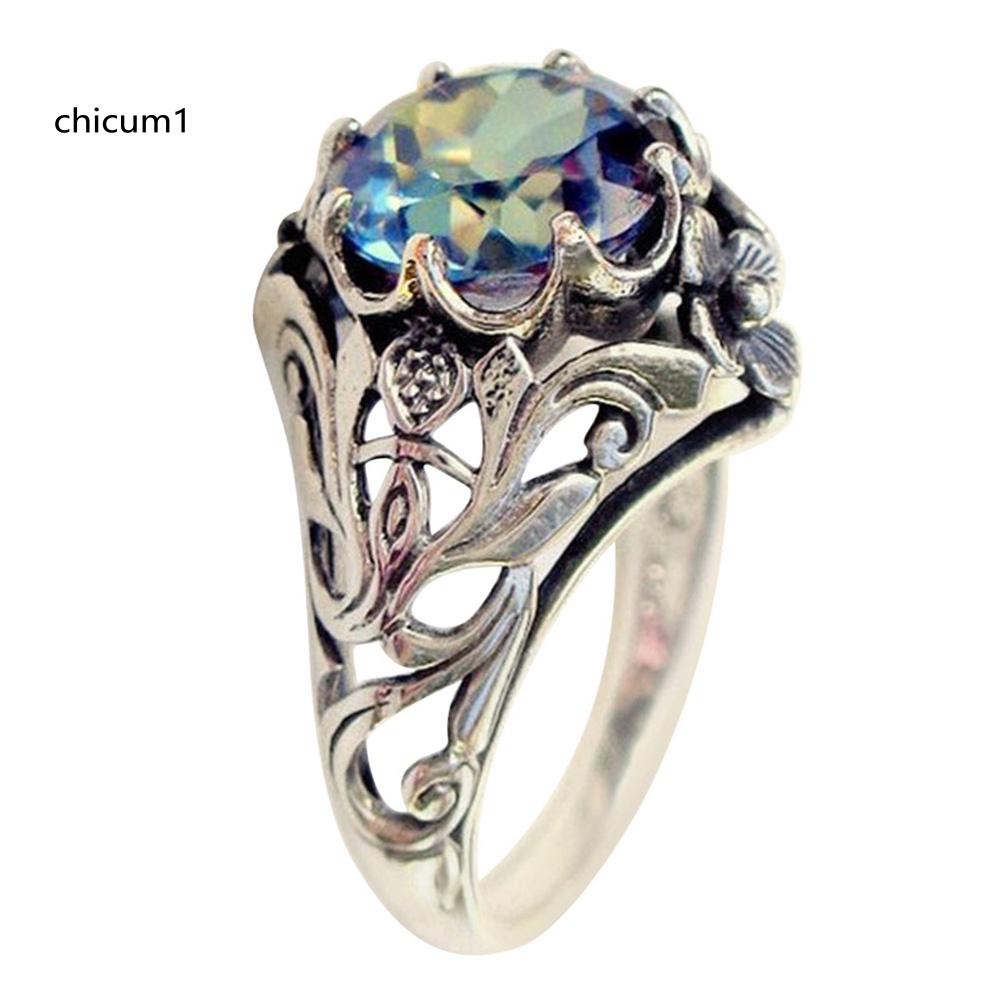 Nhẫn Đính Đá Zircon Màu Sắc Cầu Vồng Phong Cách Cổ Điển Sáng Tạo Dành Cho Nữ