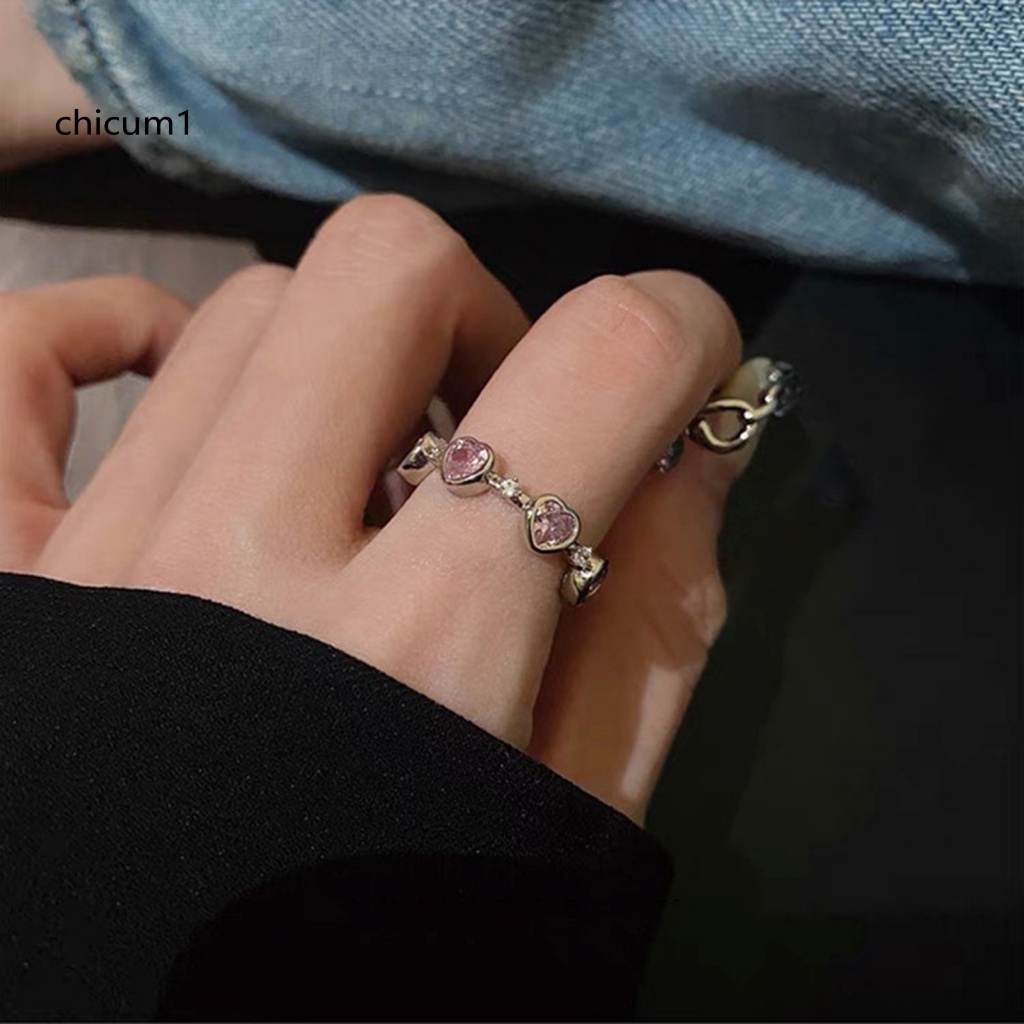 Nhẫn Hở Hình Trái Tim Đính Đá Pha Lê Nhân Tạo Màu Hồng Xinh Xắn Thời Trang Cho Nữ