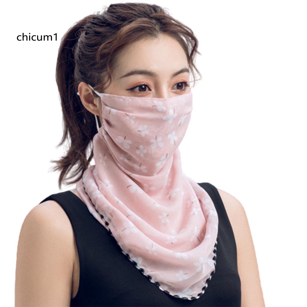 Khăn Che Mặt Và Cổ Bằng Chiffon Mỏng Chống Tia UV In Họa Tiết Hoa Hồng Cho Nữ