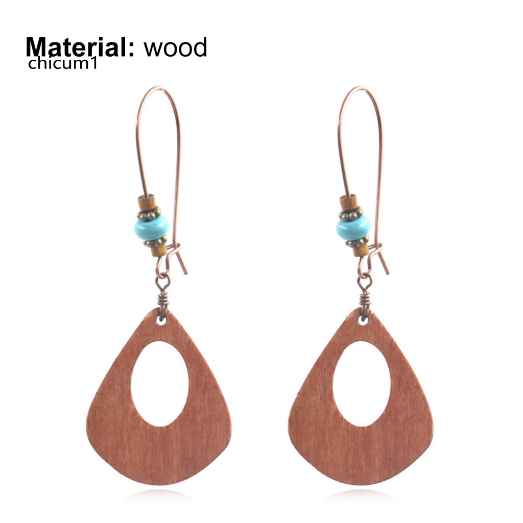 1 Cặp Bông Tai Gỗ Hình Giọt Nước Đính Hạt Phong Cách Bohemia