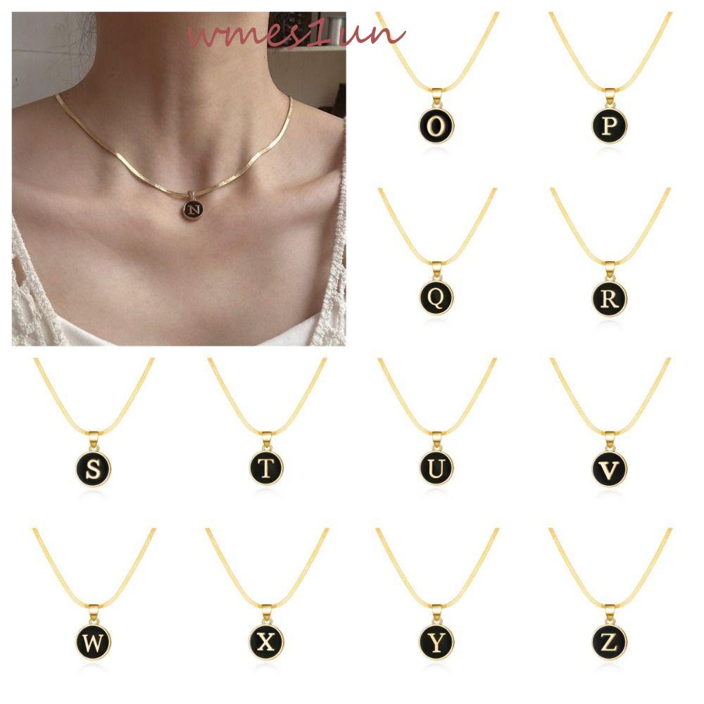 WMES15H Vòng cổ Mặt Tròn Khắc Chữ A-Z Bằng Hợp Kim Đồng Đơn Giản Cho Nữ
