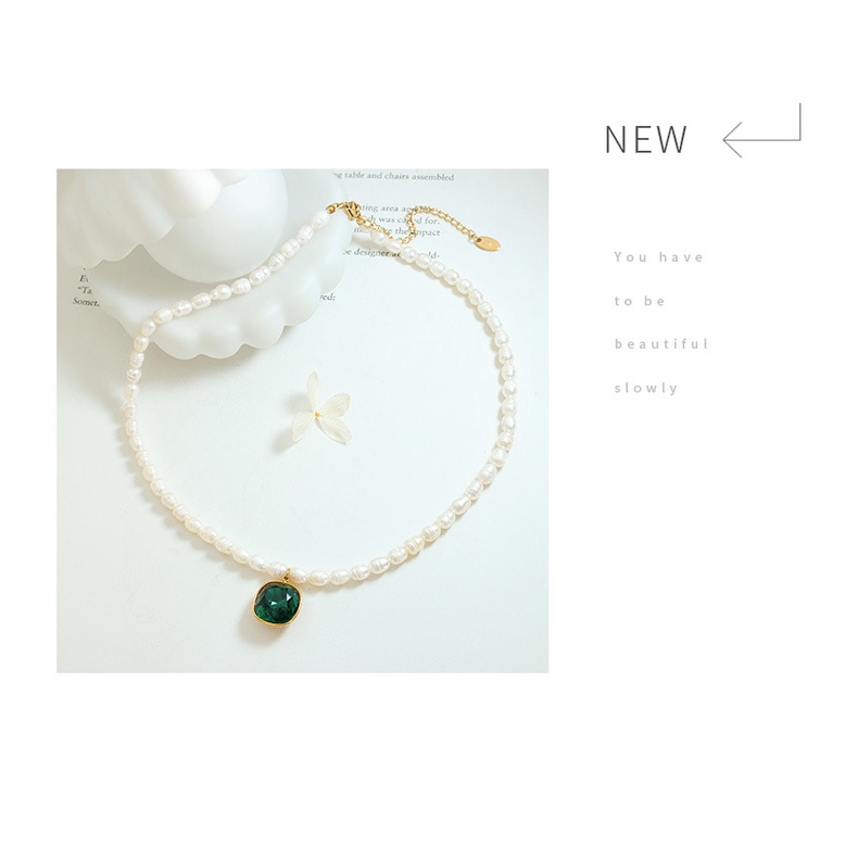 Vòng cổ Ngọc Trai Baroque Dát Đá Pha Lê Hình Chữ Nhật Sang Trọng Nhẹ Nhàng Phong Cách Dongdaemun Hàn Quốc Cho Nữ