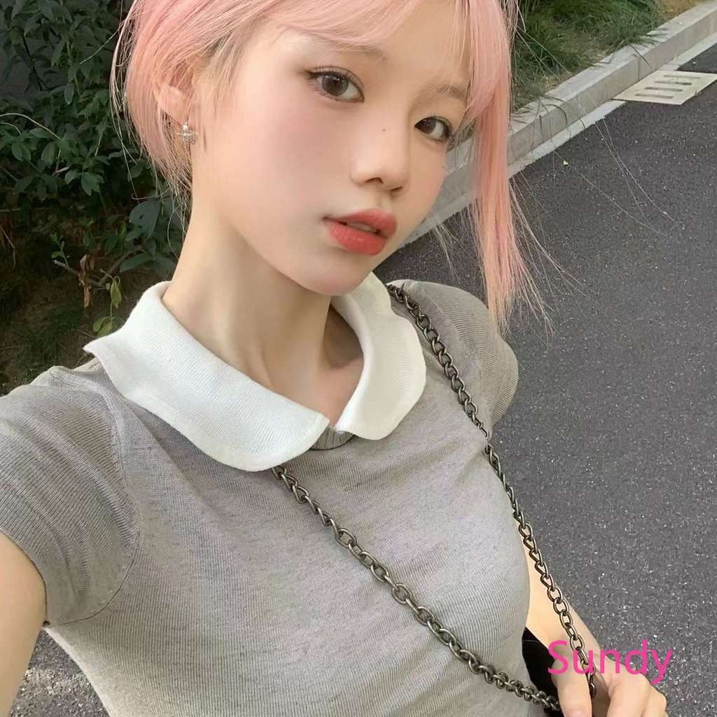 Áo Thun Ngắn Tay Cổ Búp Bê Thời Trang Mùa Hè Hàn Quốc Cho Nữ