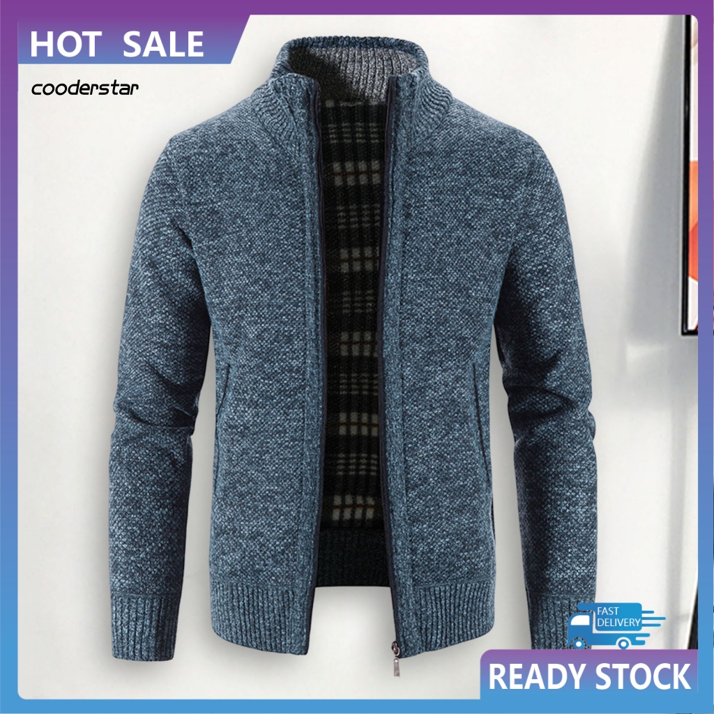 Áo Khoác Sweater Dệt Kim Tay Dài Màu Sắc Trơn Có Khóa Kéo Thời Trang Thu Đông Cho Nam