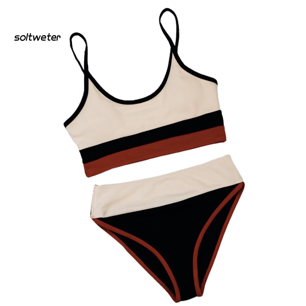 Bộ Bikini 2 Mảnh Có Dây Điều Chỉnh Màu Sắc Lưng Cao Cho Nữ