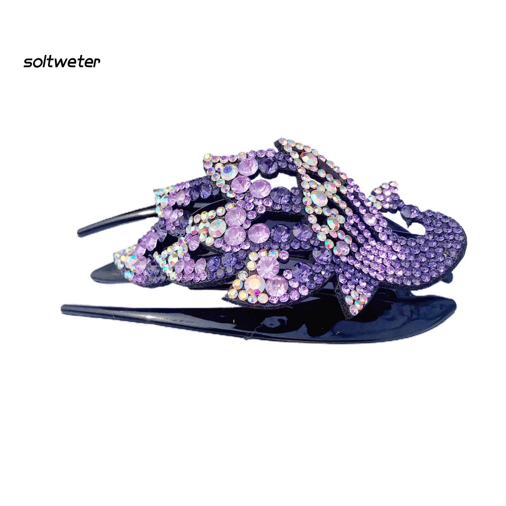 Kẹp Tóc Ba Răng Chống Trượt Đính Đá Lấp Lánh Thanh Lịch