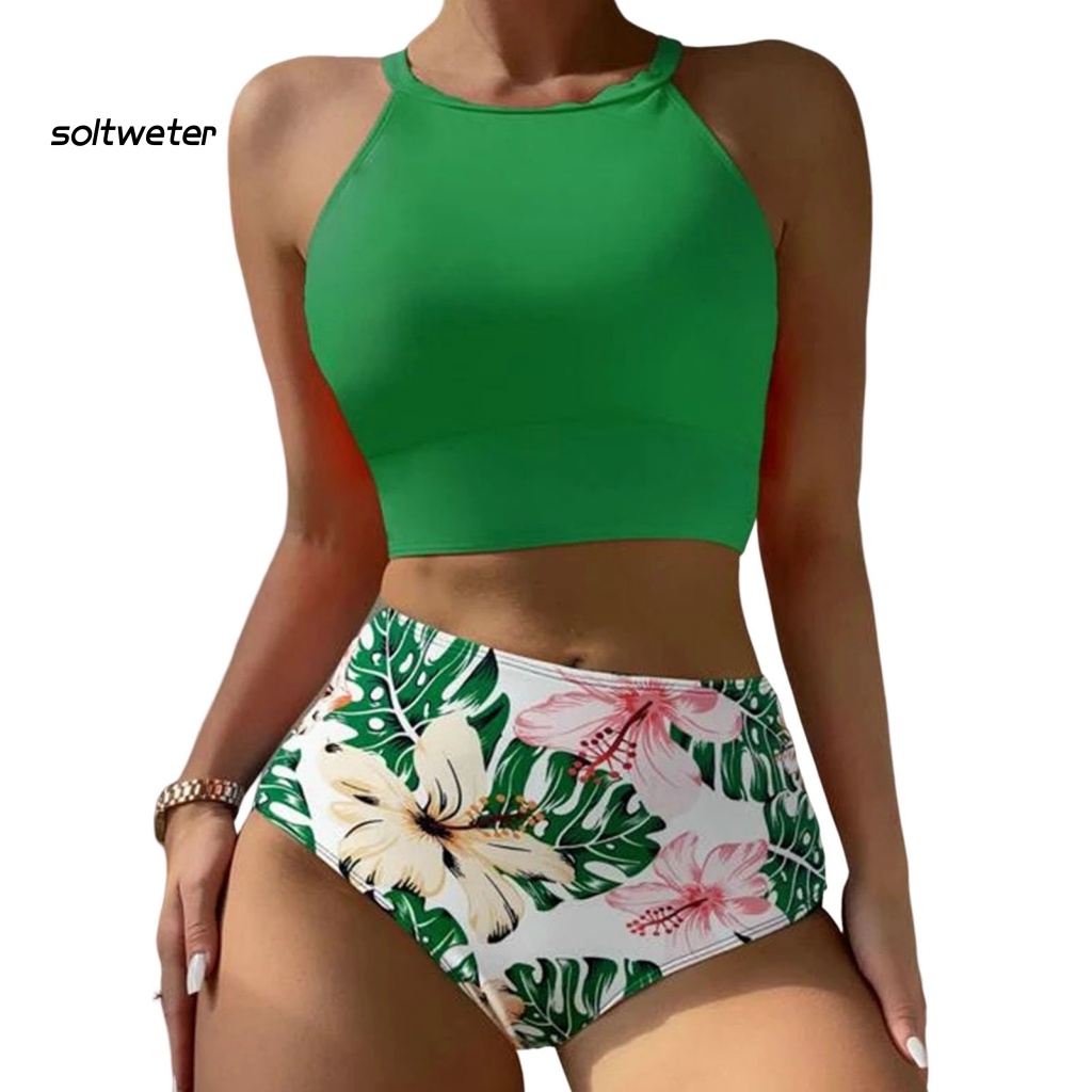 Bộ Đồ Bơi Bikini Hai Mảnh Lưng Cao Co Giãn Có Mút Đệm In Họa Tiết Hoa Thời Trang Mùa Hè Quyến Rũ Cho Nữ