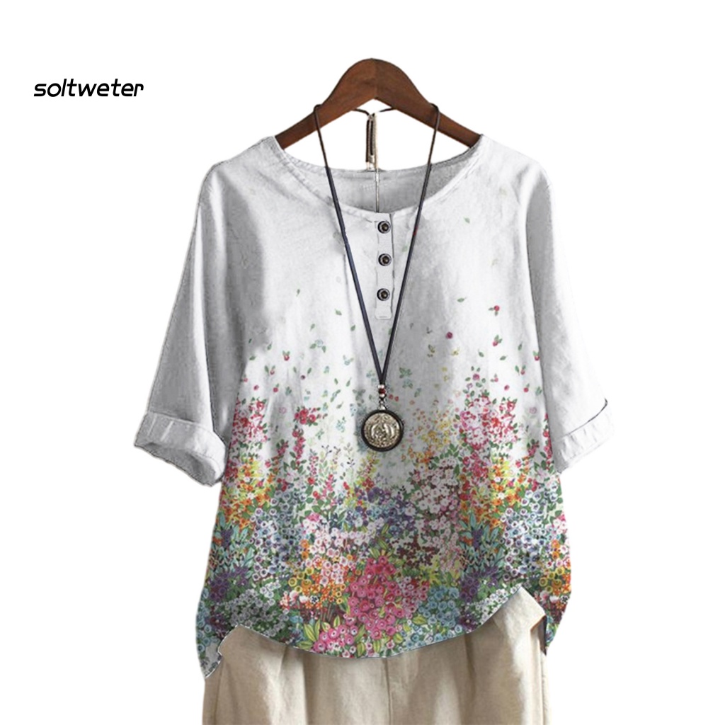 Áo Sơ Mi Tay Lửng Cổ Tròn In Họa Tiết Hoa 3D Phong Cách Đường Phố Thời Trang Mùa Hè Dành Cho Nữ