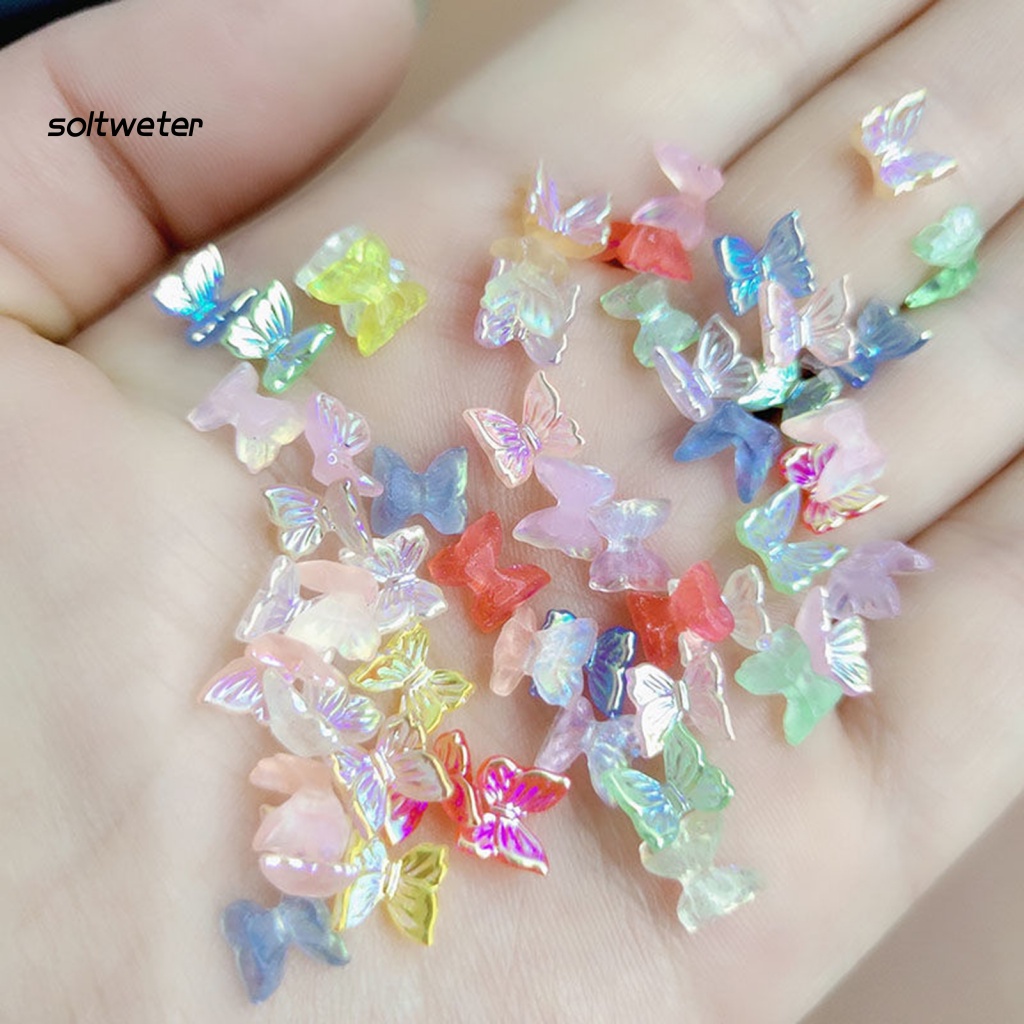 Bộ 100 Phụ Kiện Trang Trí Móng Tay Hình Bướm 3D Nhiều Màu Sắc
