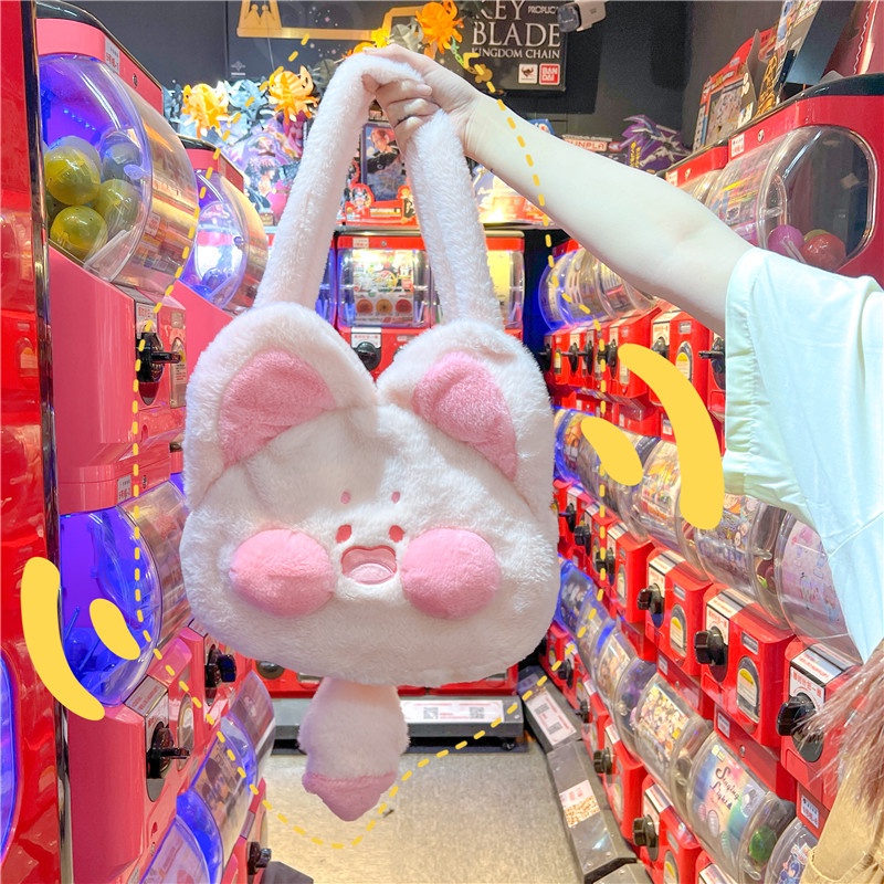 Túi xách đeo vai TENDER AFTERNOONS sức chứa lớn vải lông nhung hoạt hình dễ thương thời trang cho nữ