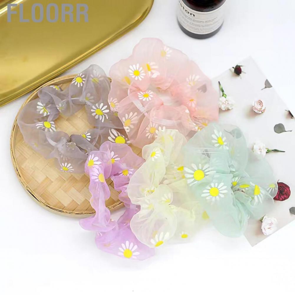 Floorr Hair Scrunchies Elastic Soft Gauze Daisy Pattern Large Intestine Bands Accessories