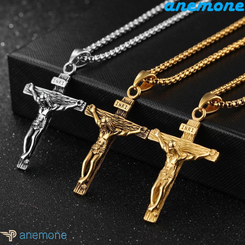 ANEMONE Vòng cổ Kim Loại Mặt Thánh Giá Thiết Kế Đơn Giản Thời Trang Đường Phố