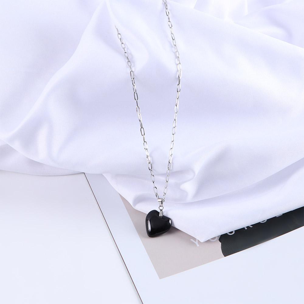 ANEMONE Vòng cổ Thép Titan Mặt Kính Họa Tiết Kẻ Sọc Phong Cách Vintage Hàn Quốc