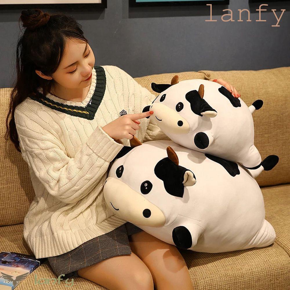 LANFY Thú Nhồi Bông Hình Bò Nằm Ngủ Mềm Mại Trang Trí Nhà Cửa