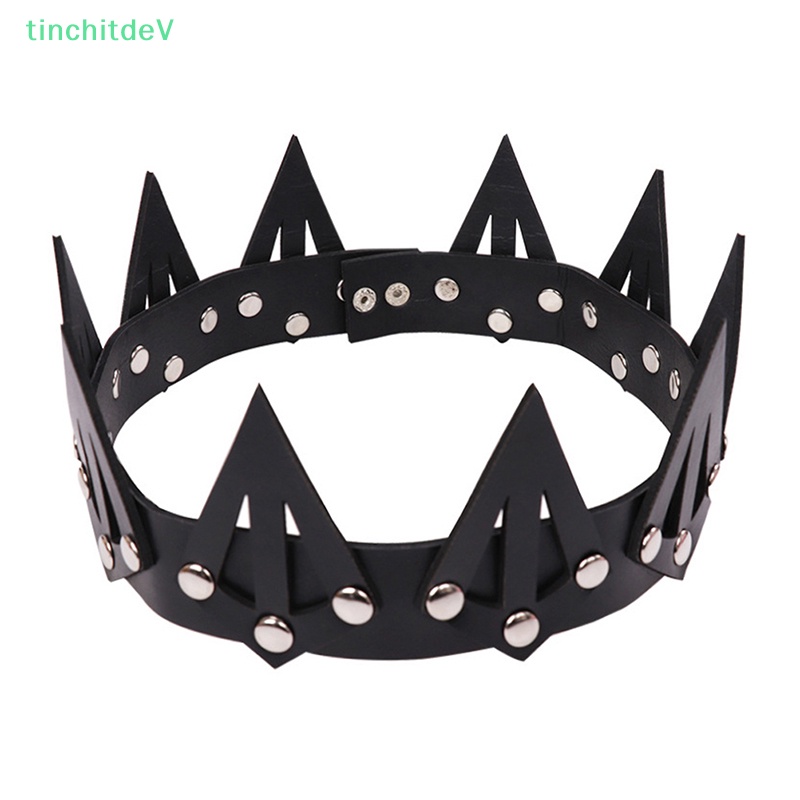 Băng Đô Cài Tóc Hình Vương Miện Bằng Da Màu Đen Phong Cách Gothic Cổ Điển Cho Dịp Halloween