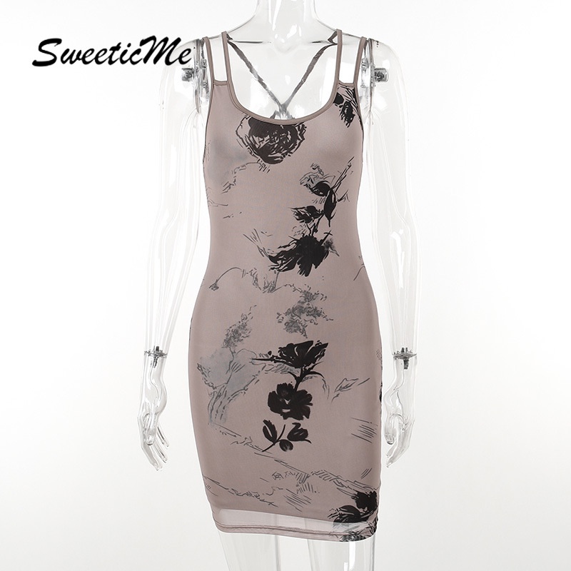 Đầm Ngắn Dáng Ôm In Hoa Chéo Dây Kiểu Retro Thời Trang 2023 Cho Bạn Gái