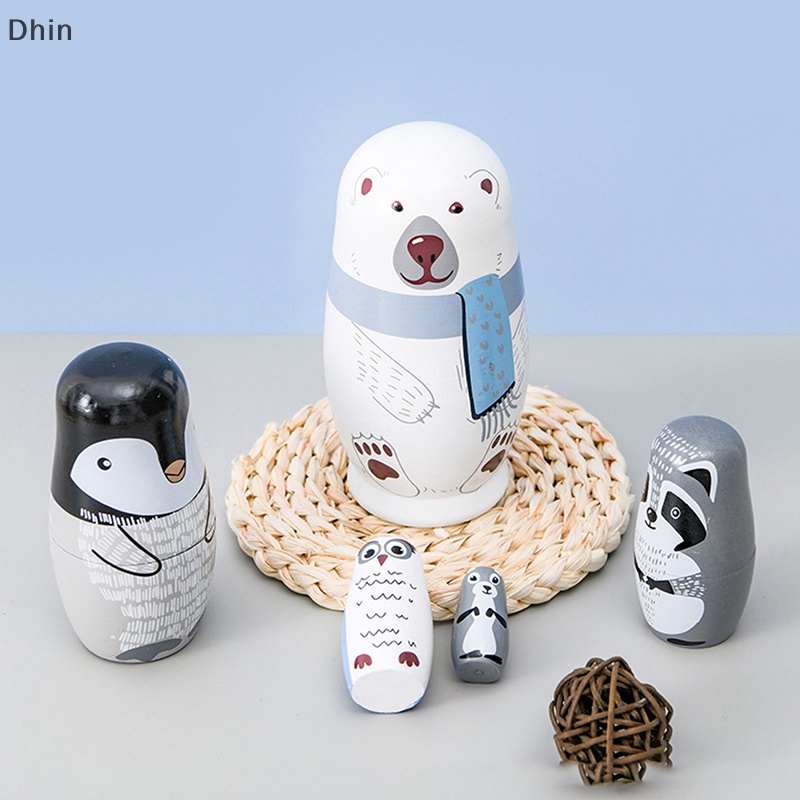 [Dhin] 5 Pcs Cartoon Animal Matryoshka Russian Nesg Dolls Matrioska Babushka COD