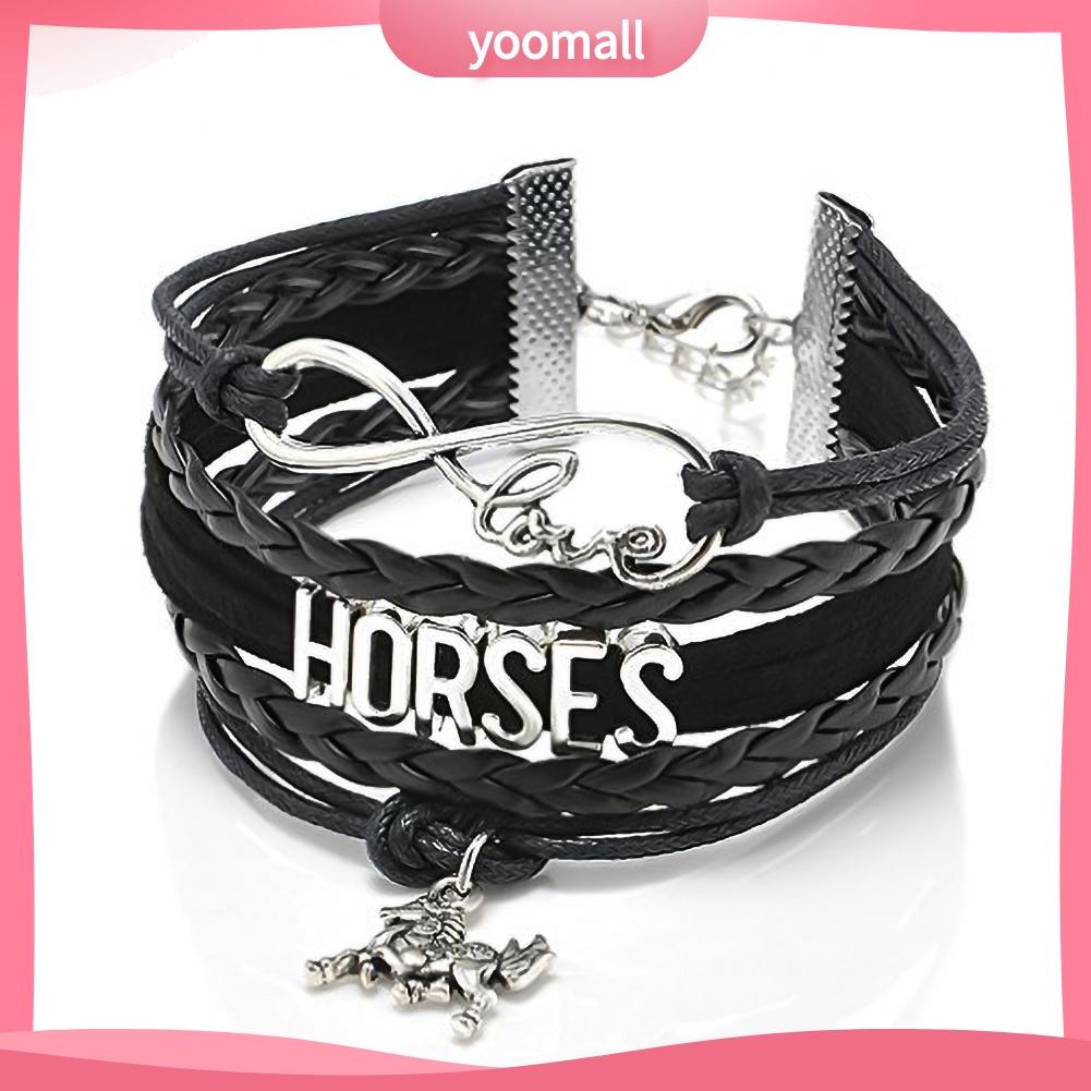 Vòng Tay Giả Da Nhiều Lớp Mặt Hình Ngựa Thời Trang Cho Nữ