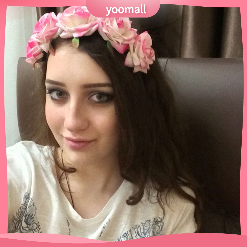 Vòng Hoa Hồng Đội Đầu Phong Cách Bohemia Cho Cô Dâu