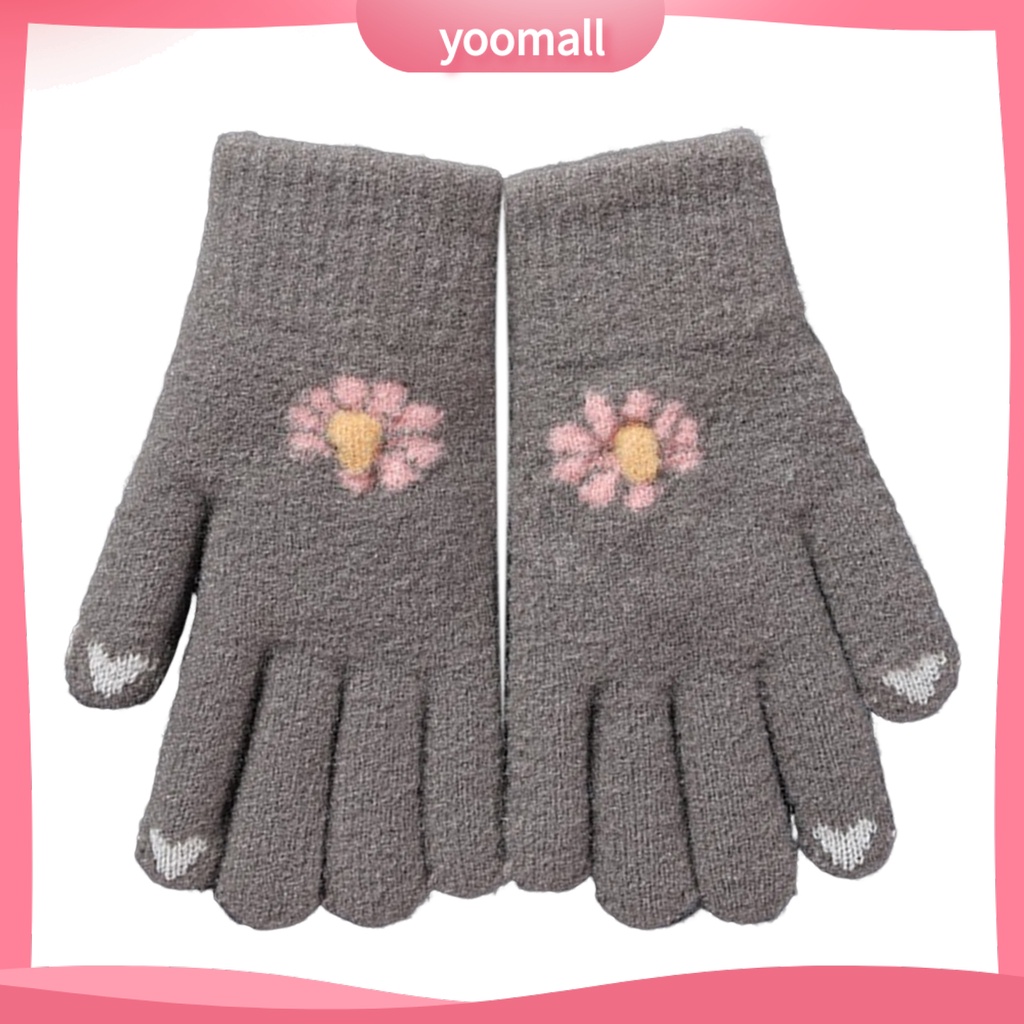 1 Đôi Găng Tay Lái Xe Chống Lạnh Mềm Mại Co Giãn In Họa Tiết Hoa Dễ Thương Có Thể Chạm Màn Hình Cảm Ứng